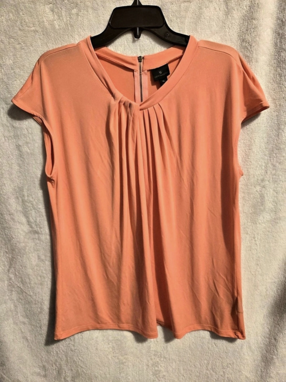 Worthington Pleated Neck Short Sleeve Blouse in Orange XL